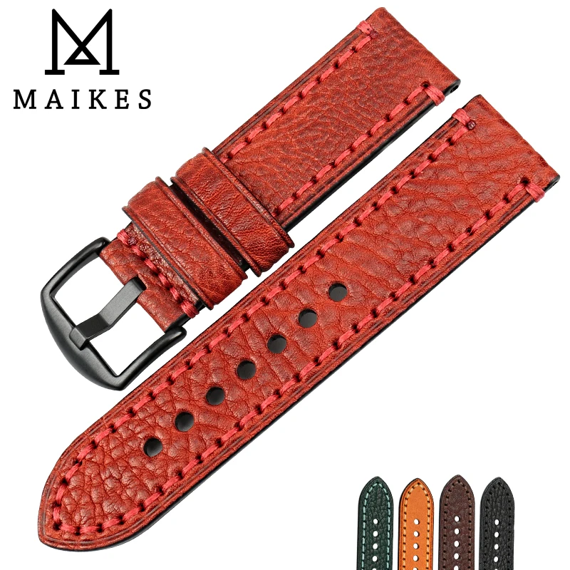 Ремешок для часов MAIKES из натуральной коровьей кожи модный красный браслет