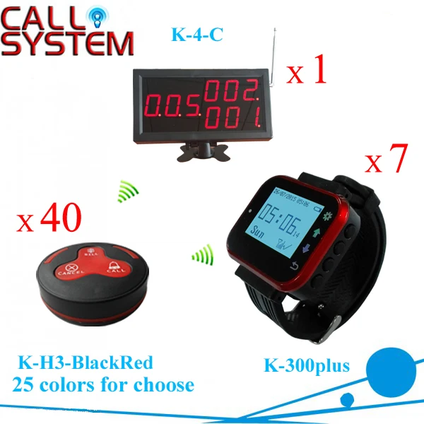 

Electronic Guest Paging System 1 display 7 Wrist Watch 40 Table Bell for Restaurant Cafe Equipments
