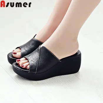 

ASUMER 2020 summer new shoes woman Casual genuine leather shoes women platform wedges sandals women high heels female shoes