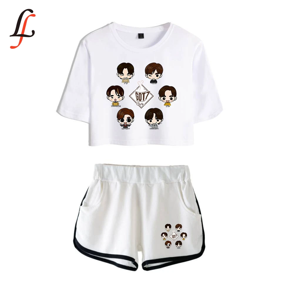 Got7 New Female Fitness  Two Piece Set short Sleeve short Tops And middle Waist Shorts Suits combinaison femme 2019 shein