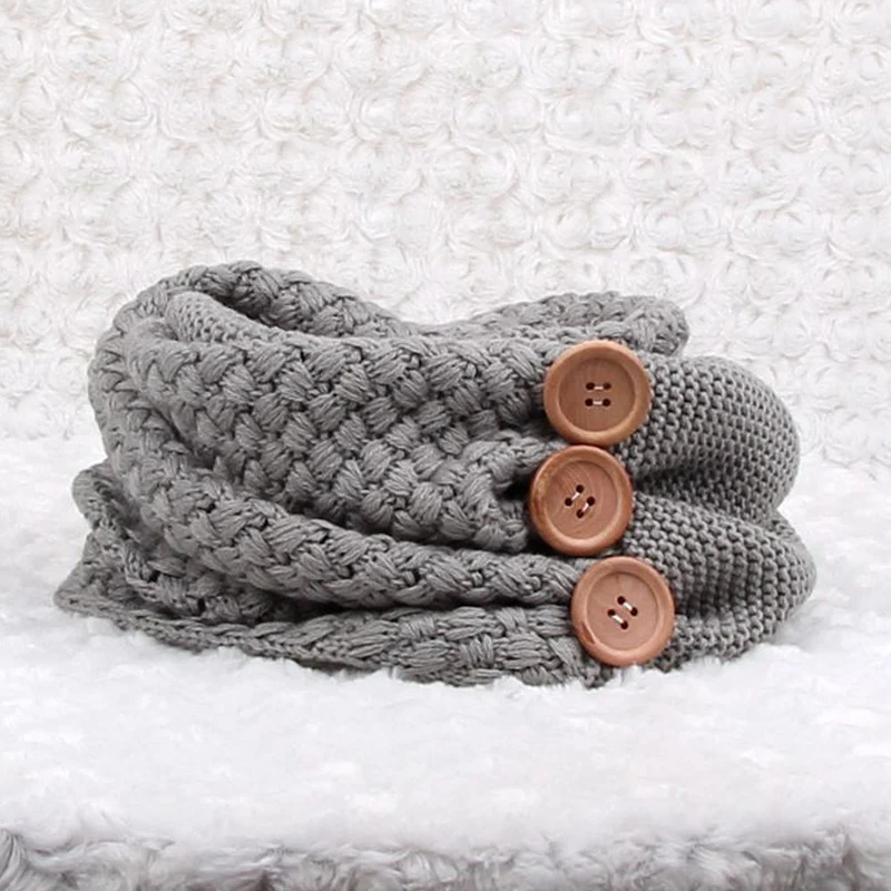 

Winter Warm Knit Infinity Scarf Brand Luxury Women Solid Color Crochet Pattern Basic Chunky Big Button Knit Snood Ring Scarf