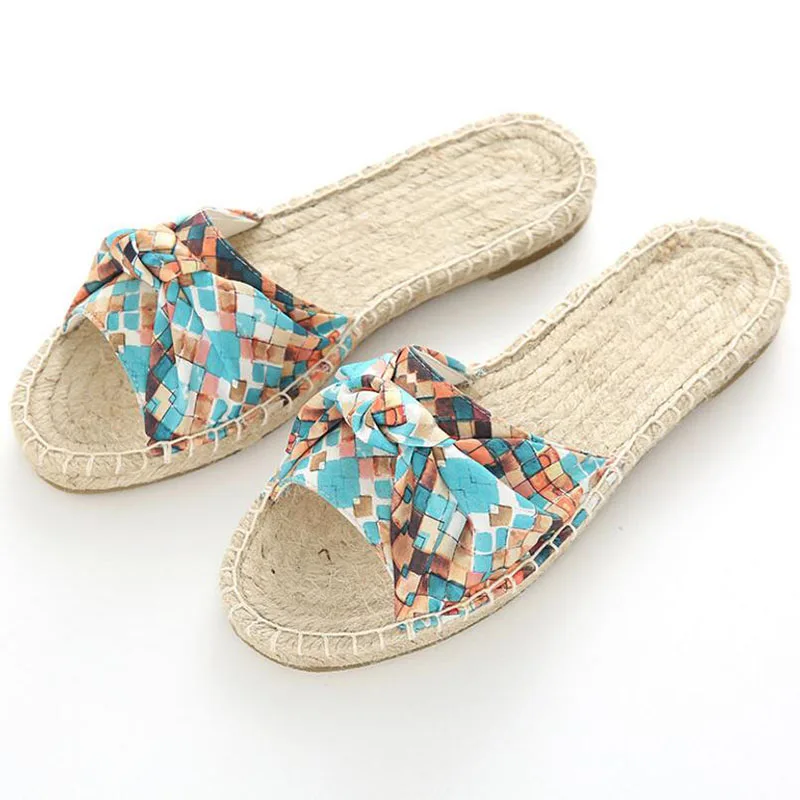 

Summer New Fisherman Shoes Women Bow Simple Flat Sandals Casual Loafers Shoes Canvas Hemp Women Slippers Comfortable Mules