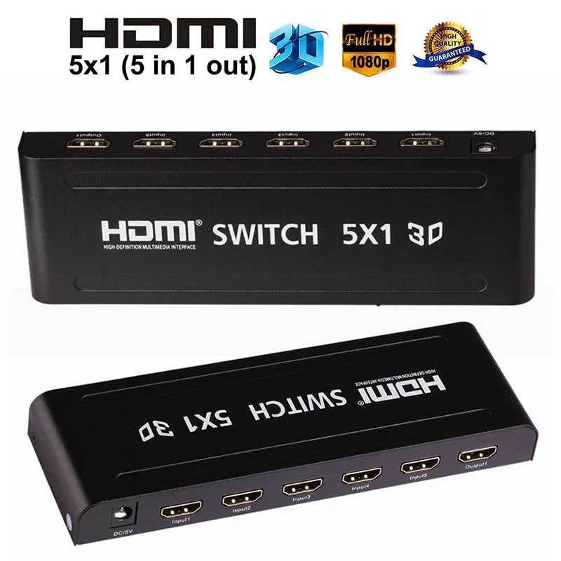 

3D 1080P HDMI Switch Switcher Box Selector 5 In 1 Out HDMI Splitter with IR Remote for HDTV TV box Computer PS3/4 DVD player