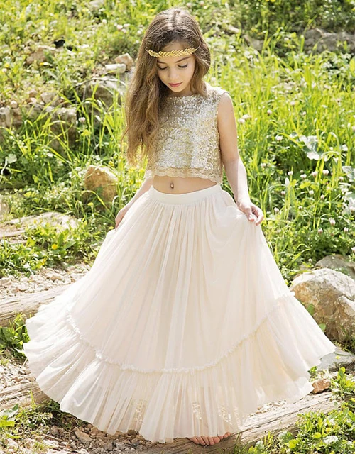 Champagne oro Top lentejuelas Boho-chic vestido flores juvenil concurso niñas vestido personalizado de cualquier tamaño - AliExpress