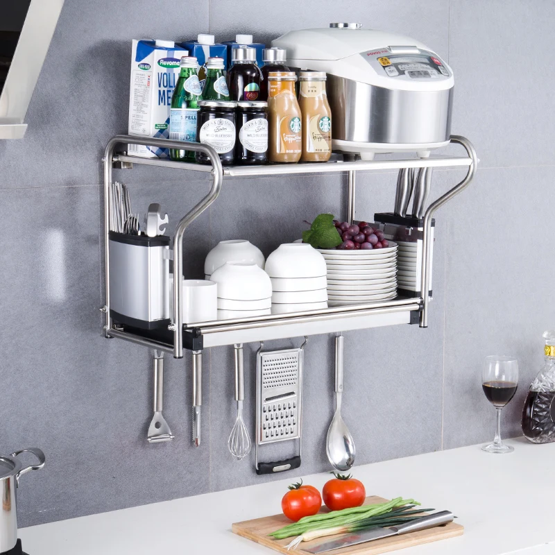  Stainless steel microwave rack kitchen rack wall hanging condiment storage rack oven rack hanger LU - 32871311126