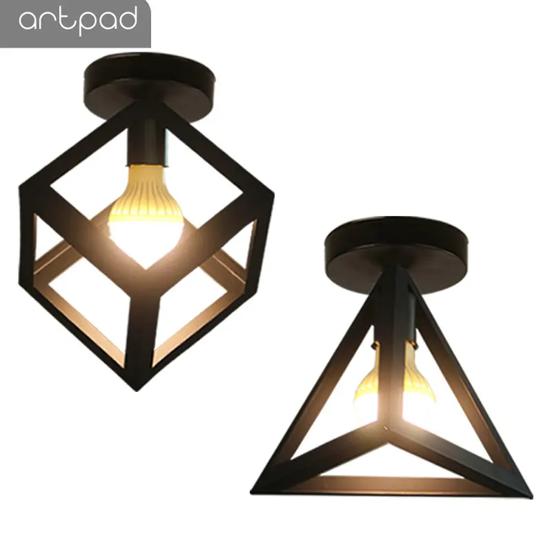 

Artpad Simple Black White Kitchen Ceiling Lights Metal Bird Cage Diamond Vintage Ceiling Lamp Living Room Bathroom Aisle Decor
