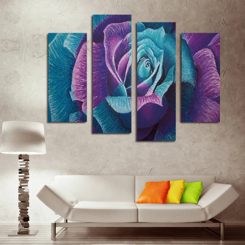 

Blue Purple Rose Diamond Painting Embroidery 3D DIY 4Pcs Round Diamond Full Drill Painting Mosaic Diamond Cross Stich Painting