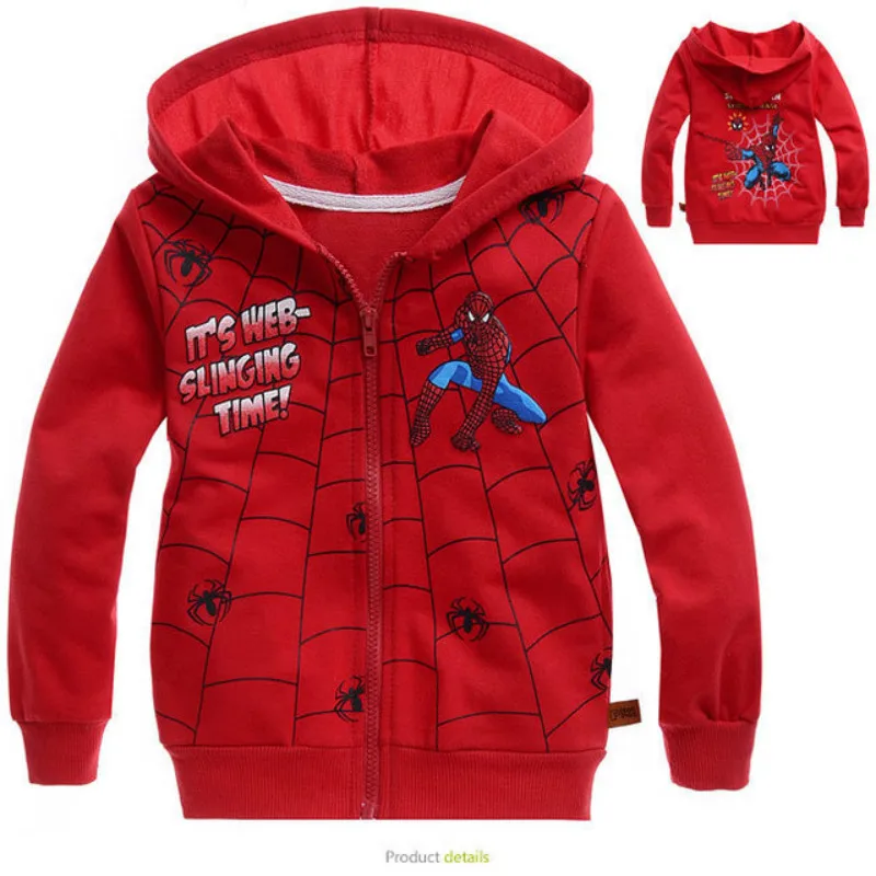 Весенне-осенняя толстовка для мальчиков детская хлопковая куртка на молнии с капюшоном принт Человека-паука, куртка с вышивкой для От 2 до 8 лет