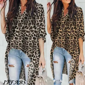 

2019 Women Ladies Summer Leopard Print Chiffon Half Sleeve Casual Shirt Tops Blouse Women Blouse Top Femme Camisas Mujer