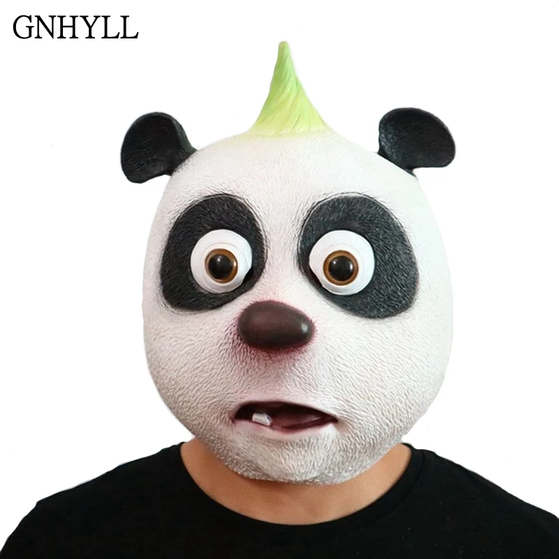 

GNHYLL New Panda Mask Panda And The Little Mole Cartoon Masks Latex Full Face Headgear Bar Halloween Party Live Show Funny Props