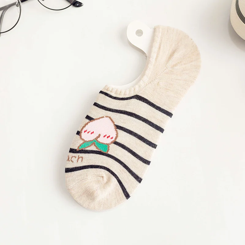Dreamlikelin сладкий Невидимый спортивная обувь носки для девочек для женщин хлопок Японии стиль клубника арбуз летние низкий носок - Цвет: Peach