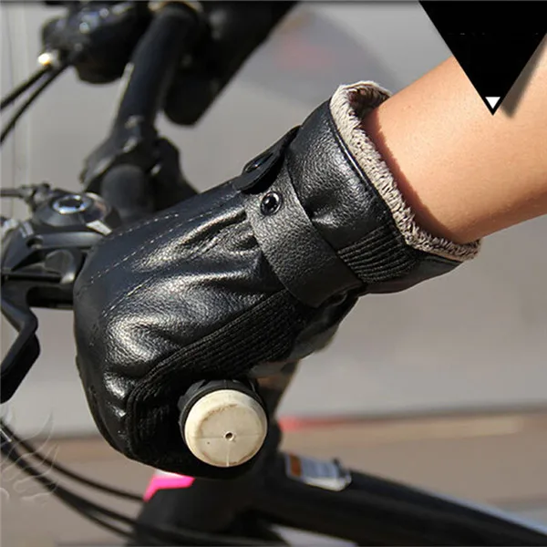 WEST BIKING для мужчин из искусственной кожи Guantes Ciclismo зима полный палец толстые вождения мотоциклетные флис Luva велосипед велосипедные перчатки - Цвет: black