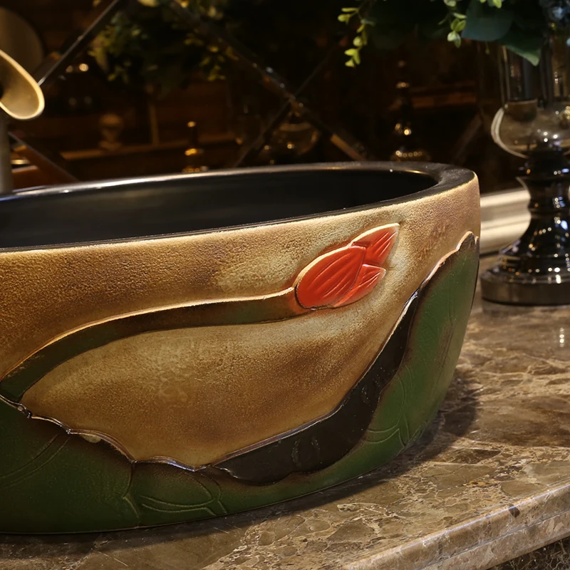 Chinese antique chinese ceramic round bathroom basin hand wash bowls lavabo sink Bathroom sink jingdezhen ceramic lavabo sink (3)