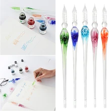 1 Набор, 5 цветов, ручная работа, стеклянная ручка лэмпворк с 3D цветком внутри, кристальная ручка, ручка для каллиграфии, подарки для подписи