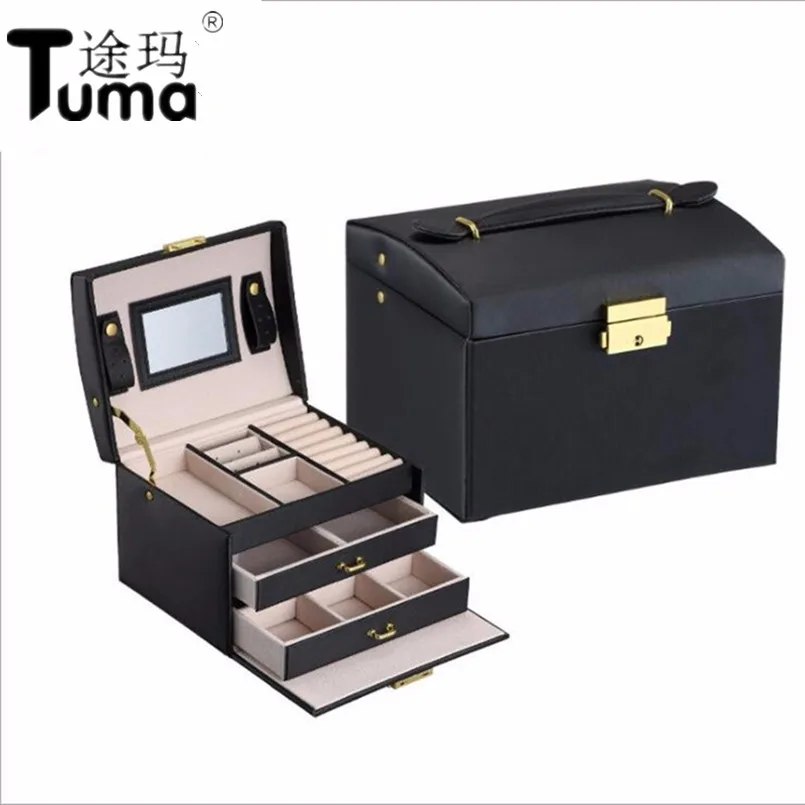 Three Layers 2019 Classical High Quality Leather Jewelry Box Jewelry Exquisite Makeup Case Jewelry Organizer Fashion Gift Box Three Layers 2019 Classical High Quality Leather Jewelry Box Jewelry Exquisite Makeup Case Jewelry Organizer Fashion Gift Box