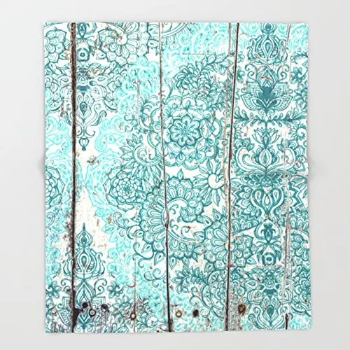 Teal &amp Aqua Botanical Doodle на выветриваемом дереве пледы одеяла мягкое теплое Коралловое