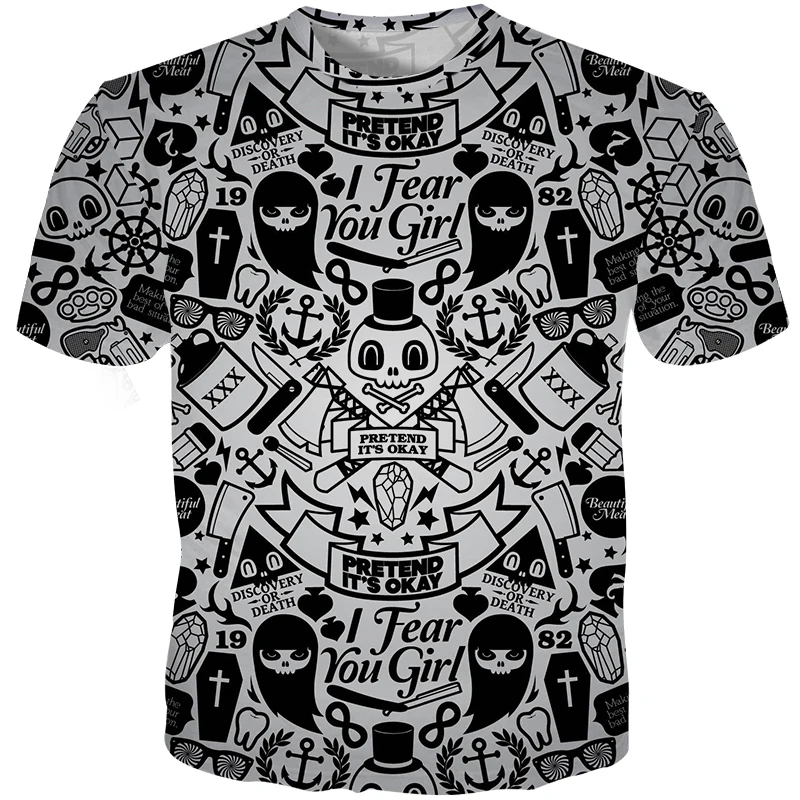 

Cloudstyle 2018 Male T shirt 3D Print Poker Cross Funny Tee Shirt Harajuku Tshirt Skull Streetwear Black White Tops T-shirt Men