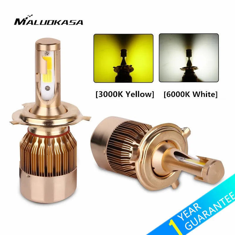 

MALUOKASA 2PCs C6 Car H4/9003/HB2 Hi/Lo Bi-color LED Headlight Bulb H1 H3 H7 H8/H11 9005/HB3 9006/HB4 Auto LED Lamp Yellow/White