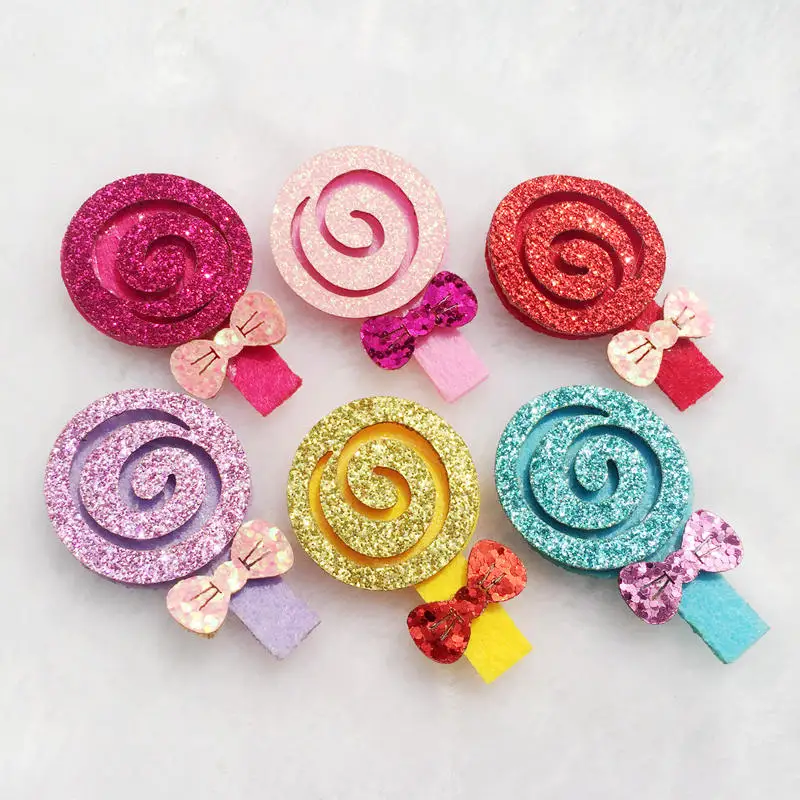 

28*44mm 60pcs/lot Sew On Glitter Lollipop Felt Patches For Clothes Children's hair accessory Christmas candy -C78