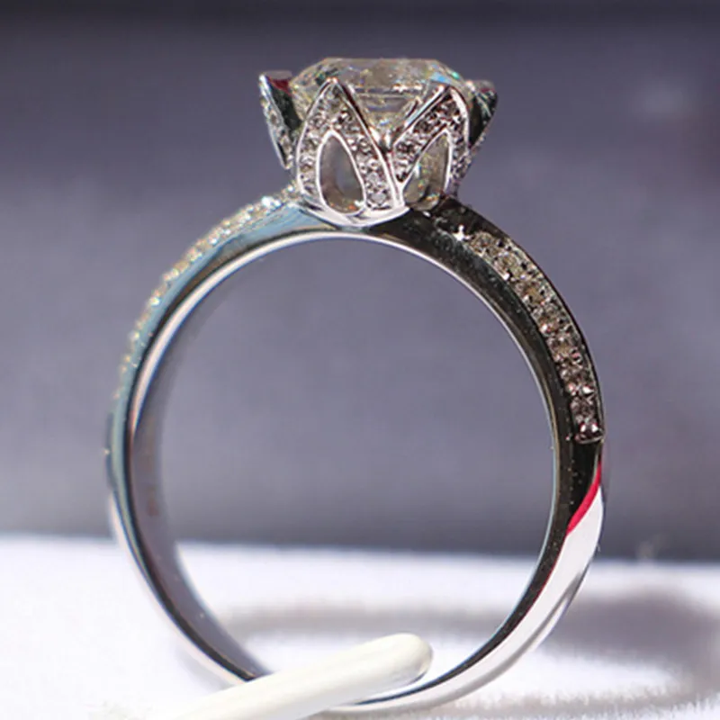 

CHARLES & COLVARD Moissanite Solid White Gold 18K Lotus Ring 1CT Semi Mount Micro Paved Moissanite Diamond Engagement Gold Ring