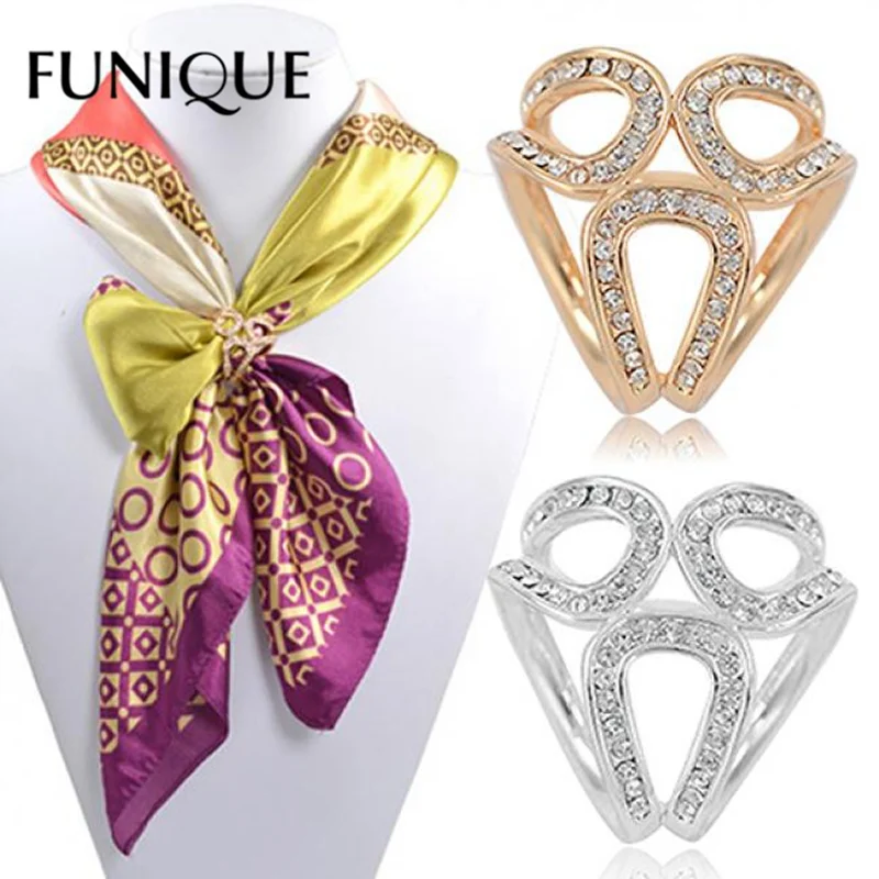 

FUNIQUE 2019 Scarf Clip Rhinestone Garland Hoop Silk Scarf Clip Holder Twine Brooch Buckle Crystal Jewelry Gift Accessories