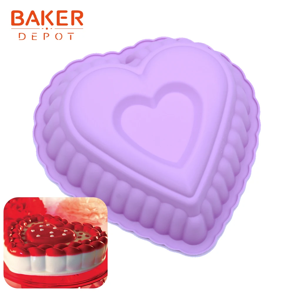 

BAKER DEPOT Silicone Mold for Big Cake heart shape cake pastry baking form 3D Large Cakes bread bakeware pizza pan diy Birthday