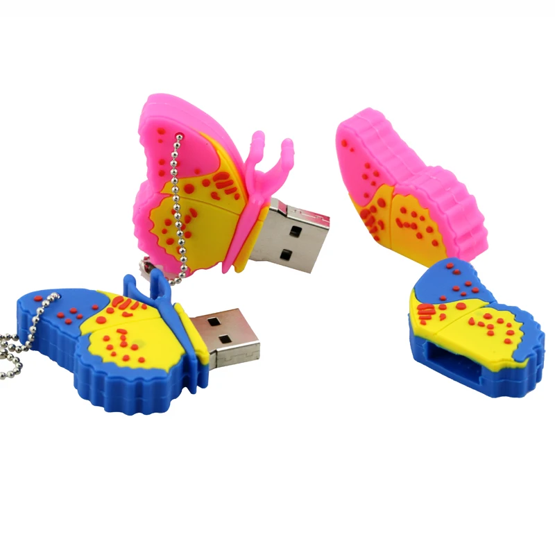 USB флешка мультфильм силиконовые бабочки милые флешки 4ГБ 8ГБ 16ГБ 32ГБ 64ГБ U диск накопитель Memory Stick внешнего хранения