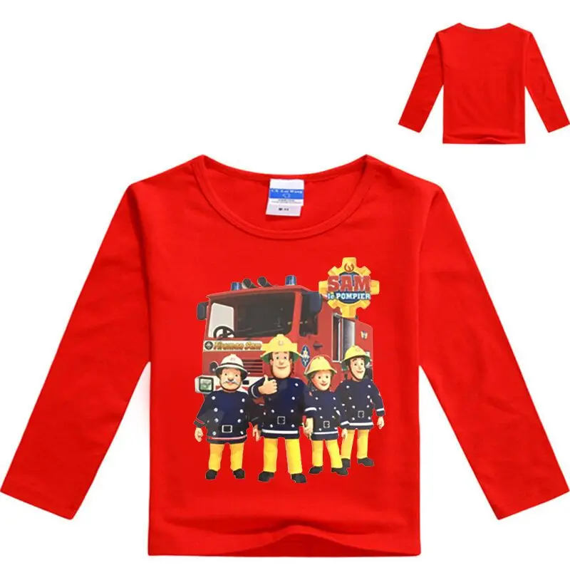 Новинка весны для маленьких мальчиков Костюмы пожарный футболка Дядя Сэм с длинными рукавами детская футболка; рубашки для мальчиков; детская футболка с принтом для детей модный топ