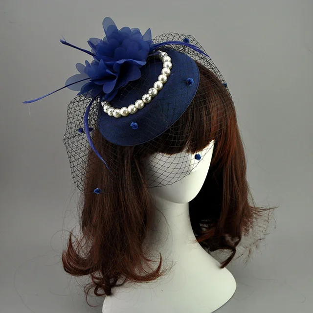 E JUE SHUNG Bridal Net Feather Hats White Red Black Birdcage Net Wedding Hats Bridal Fascinator Face Veils Pearls bride