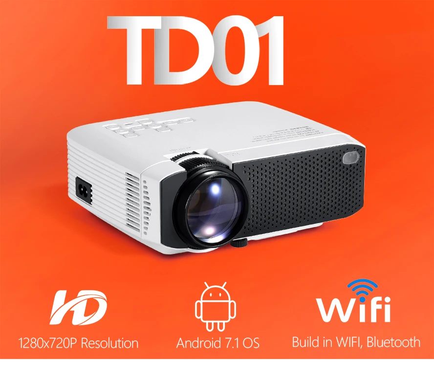 TORA DOLA Android 7.1OS проектор. Лучший светодиодный проектор HD. Мини домашний кинотеатр, разрешение 1280x720 1080P портативный 3D проектор TD01