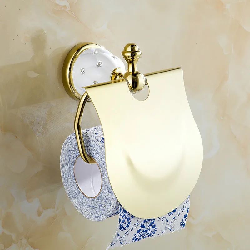 ФОТО Europe Antique Gold Toilet Paper Holder Stone With Diamond Tissue Holder Roll Holder solid Brass Bathroom Accessories Products