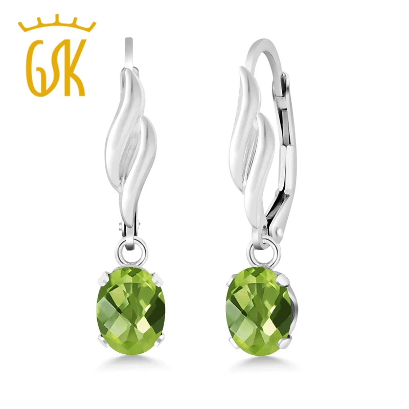 

GemStoneKing 2.00 Ct Oval Checkerboard Natural Green Peridot Fine Jewelry 925 Sterling Silver Gemstone Drop Earrings For Women