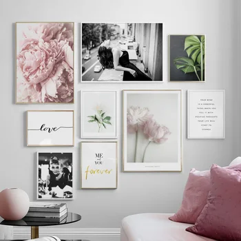 

Girl Peony Green Leaf Wall Art Canvas Painting Quotes Nordic Posters And Prints Wall Pictures For Living Room Decor