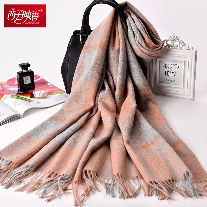 Women Thicken Warm Scarves Wool Cashmere Scarf Plaid 2018 Luxury Winter Scarf Female Wrap Pashmina Tassels Solid Color Scarf