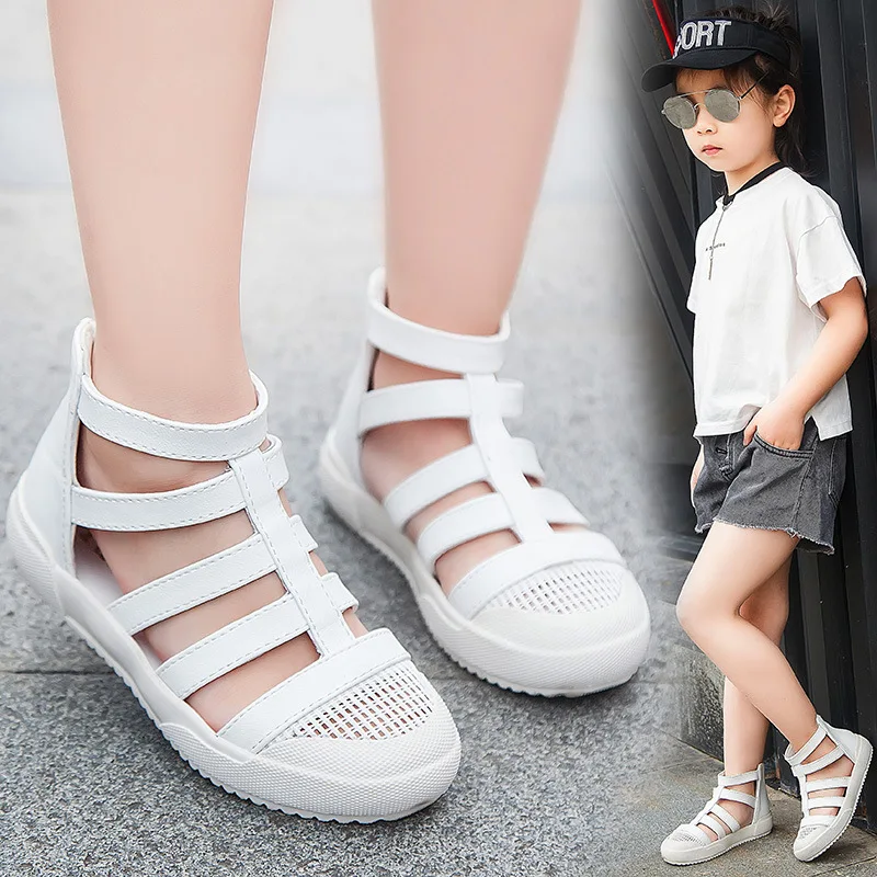 

Girls Sandals 2019 New Fashion Summer Children Soft Bottom Roman Shoes Toe Cover Beach Shoes Outdoor Princess Leather Sandals