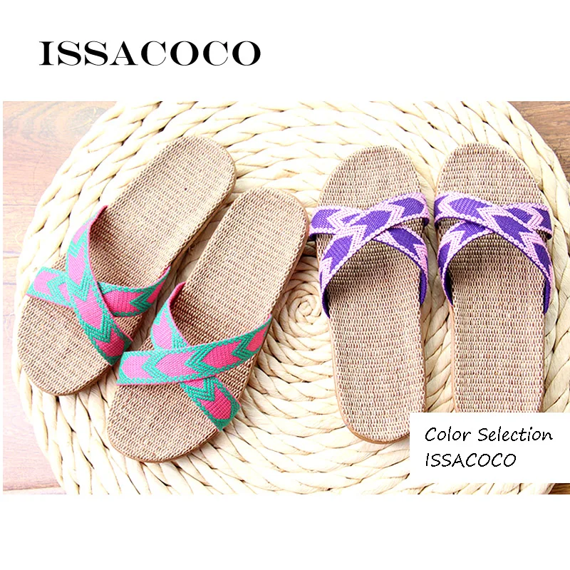 ISSACOCO/; женские летние льняные тапочки с перекрестной шнуровкой; парусиновые Нескользящие льняные тапочки на плоской подошве; пляжные вьетнамки; шлепанцы для ванной; Лидер продаж
