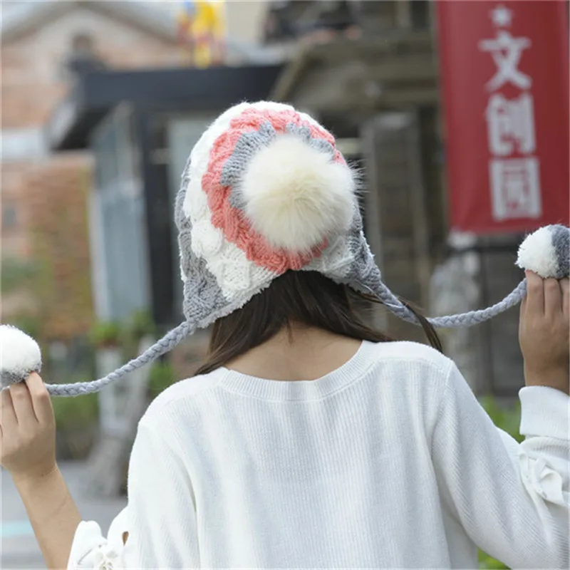 Женская Зимняя шерстяная вязаная теплая шапка+ воротник наборы перчаток плюс бархатные мягкие наушники велосипедные шапочки шарф перчатки костюмы для девочек шапка