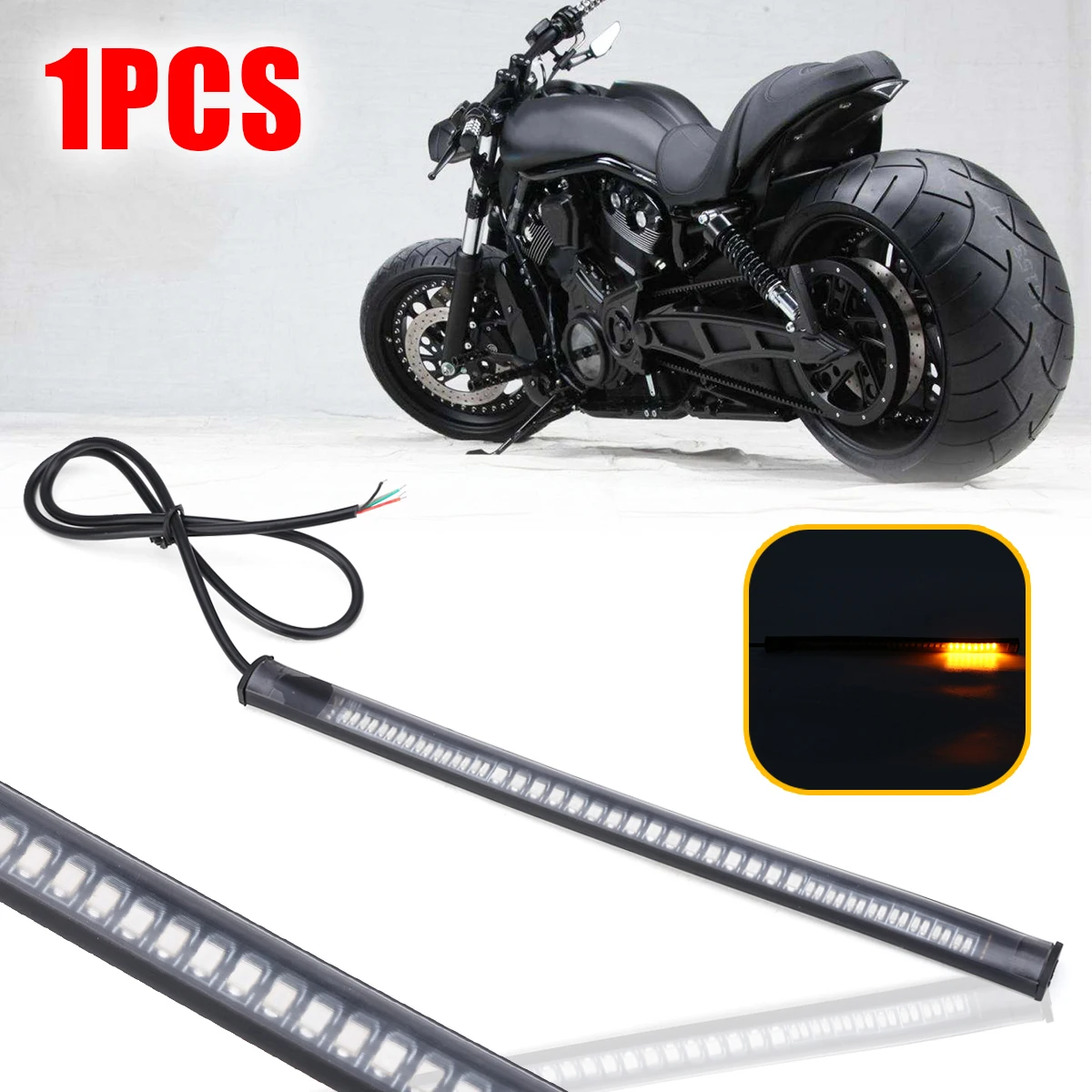 Mayitr Universal Motorcycle Flexible 48 LED SMD Brake Strip Light Motorbike Car Tail Turn Signal Light Decorative Red Amber Lamp