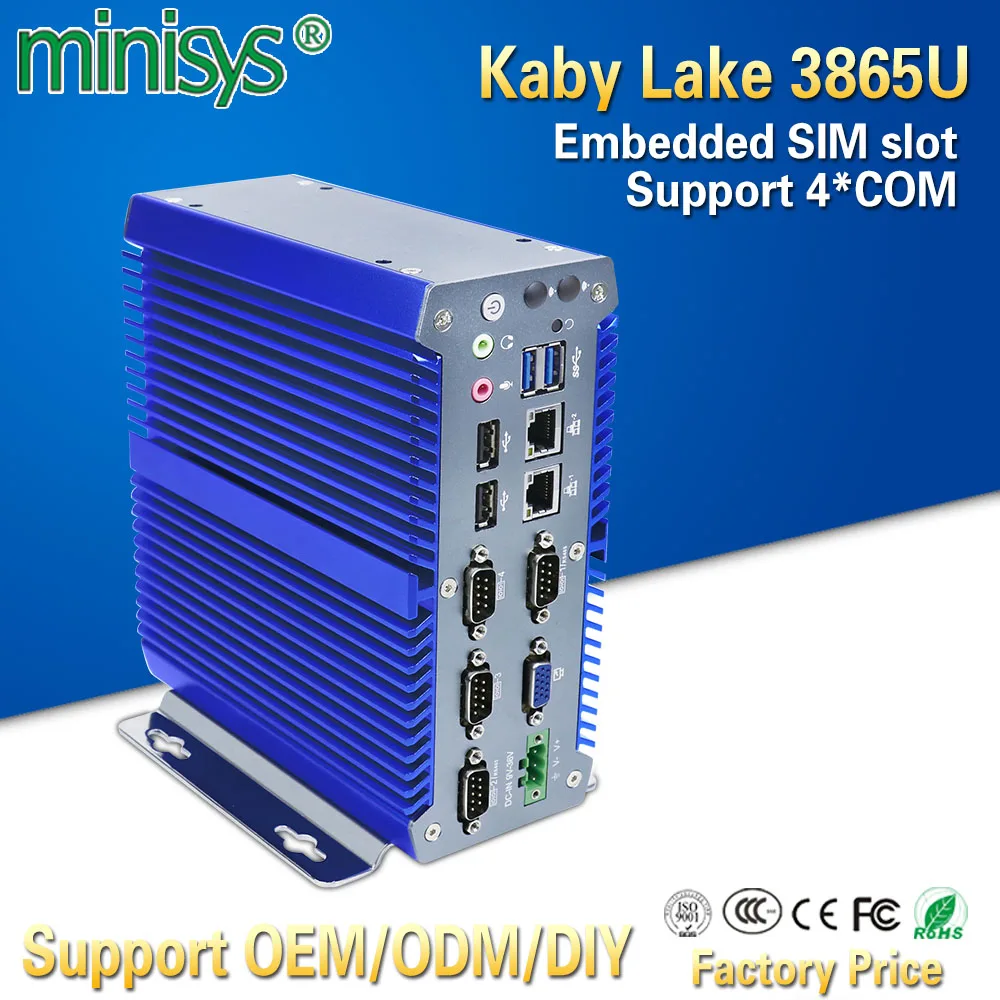 Goedkoop Minisys Ultra Compact Mini PC industri euml;le kabylake 3865U Dual Core 2 Intel Nic Windows 10 Computer Met 4 COM Poorten ondersteuning 3g 4g
