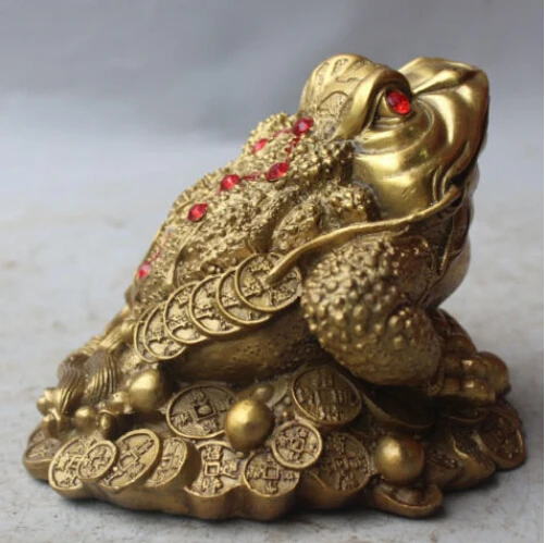 

RHS0042 8CM Chinese Bronze FengShui Wealth Guardian beast JinChan Toad Animal Statue