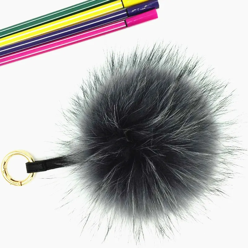 raccoon fur pompom grey