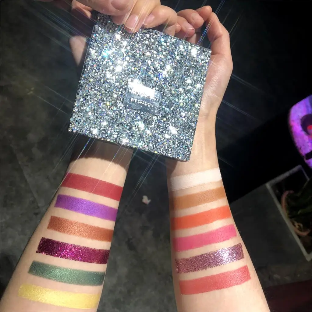 

HANDAIYAN Eyeshadow Palette Makeup Cosmetics Diamond Glitter Metallic 12 Color Creamy Pigmented Professional Mini Shadow Kit