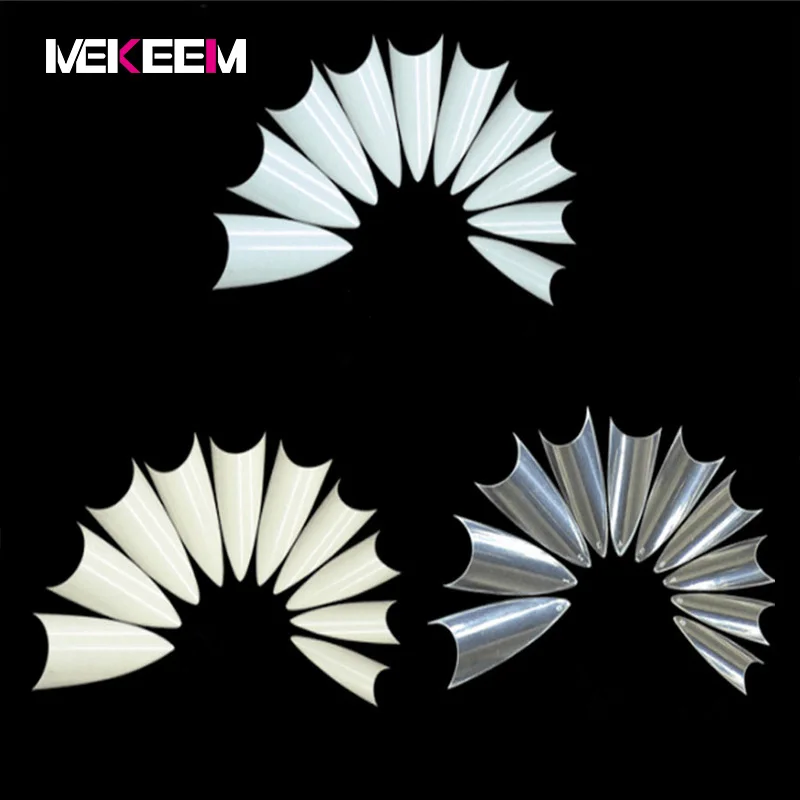 

500 Pcs French Stiletto Acrylic Artificial False Nail Tips 10 Sizes Sharp Pointed French nail tips White/Transparent/ Natural