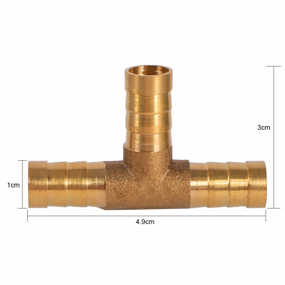 1 шт 10 мм латунный Т-образный 3 ходовой топливный шланг Столярный разъем для сжатого воздуха нефтегазовая труба