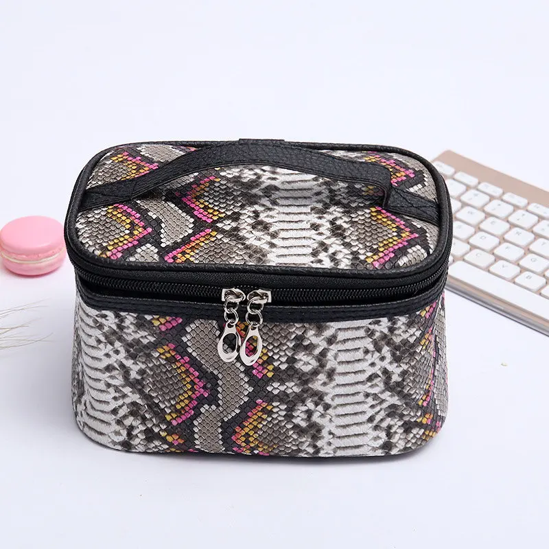 

2019 Bucket Cosmetic Bags Serpentine PU Makeup Bags Travel Organizer Necessary Beauty Case Toiletry Makeup Bag Bath Wash Box