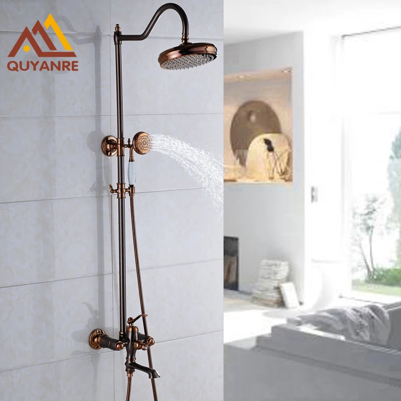 

Rose Gold & Oil Rubbed Bronze Bath & Shower Faucets with Handshower and Tub Filler Mixer Faucet