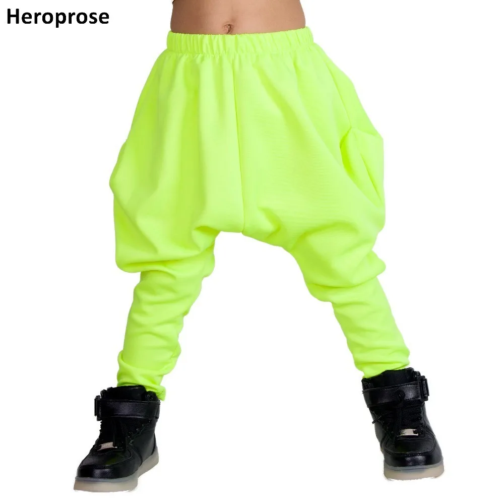 

Kids Adult Fluorescent green sweatpants Personality Casual spring autumn Trousers loose neon Dance harem hip hop harem pants