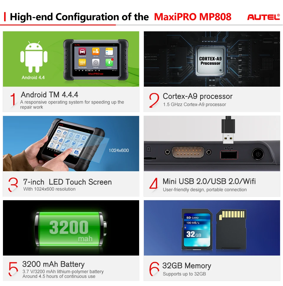 Autel MaxiPRO MP808 DS808 OBD2 автомобильный сканер OBDII диагностический инструмент считыватель кода инструмент сканирования ключ кодирования как autel MaxiSys MS906