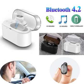 

Mini Wireless Bluetooth 4.2 Stereo In Ear Earbud Sports Headset Earphone Handfree Earbuds with Mic Large Pow 300mAh/1200mAh