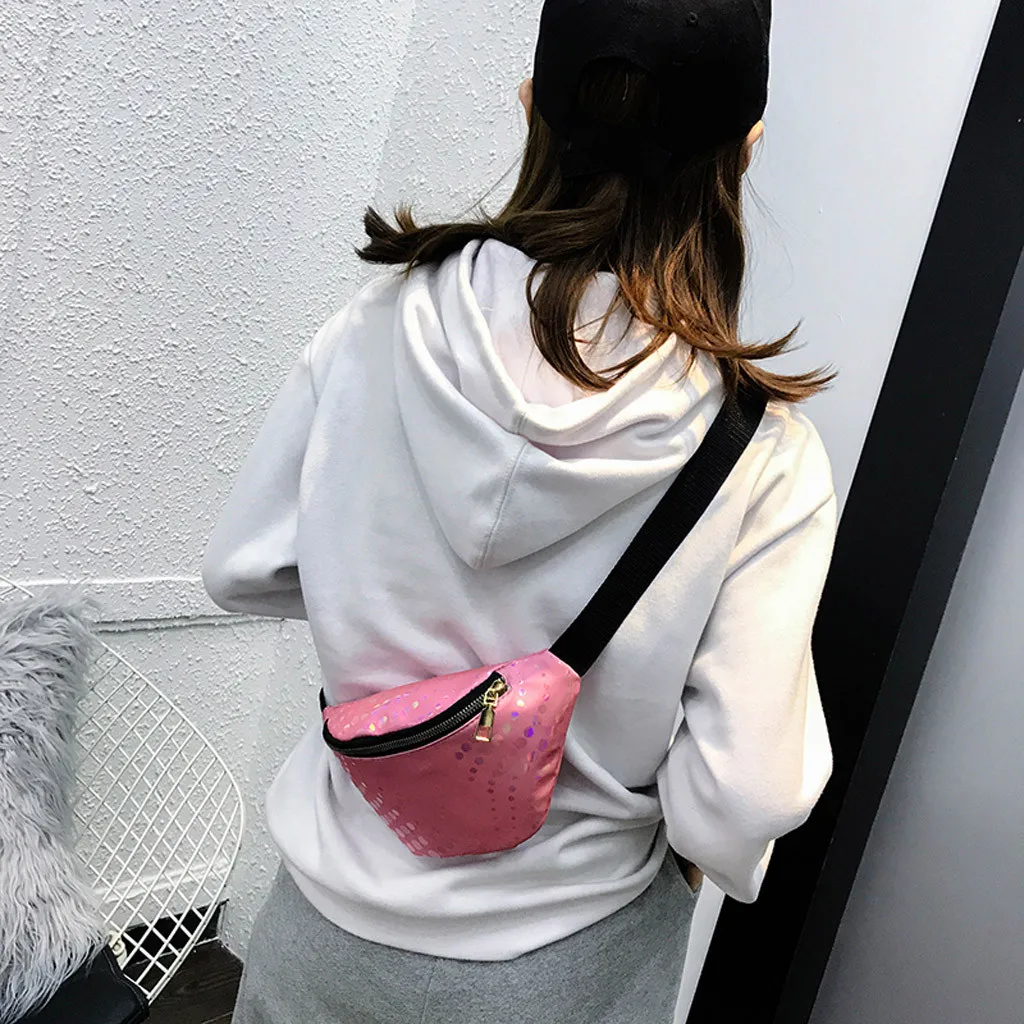 Лазерная модная женская сумка через плечо, открытая сумка-мессенджер с блестками, нагрудная сумка, поясные сумки для девочек, 2019 поясные
